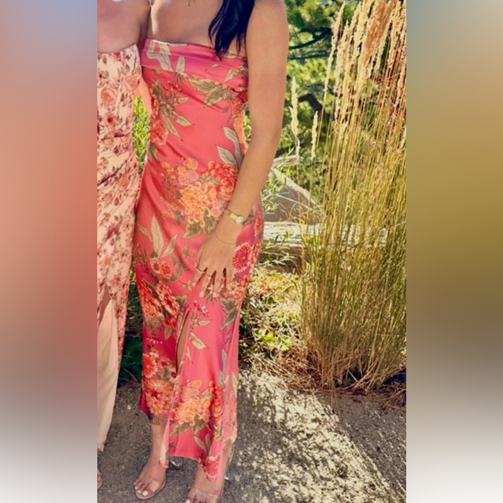 altar'd state floral pink silk strapless dress size